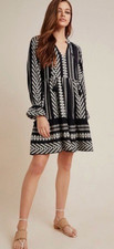 Anthropologie Maeve Dominique Black White Boho cotton dress Size Med EUC