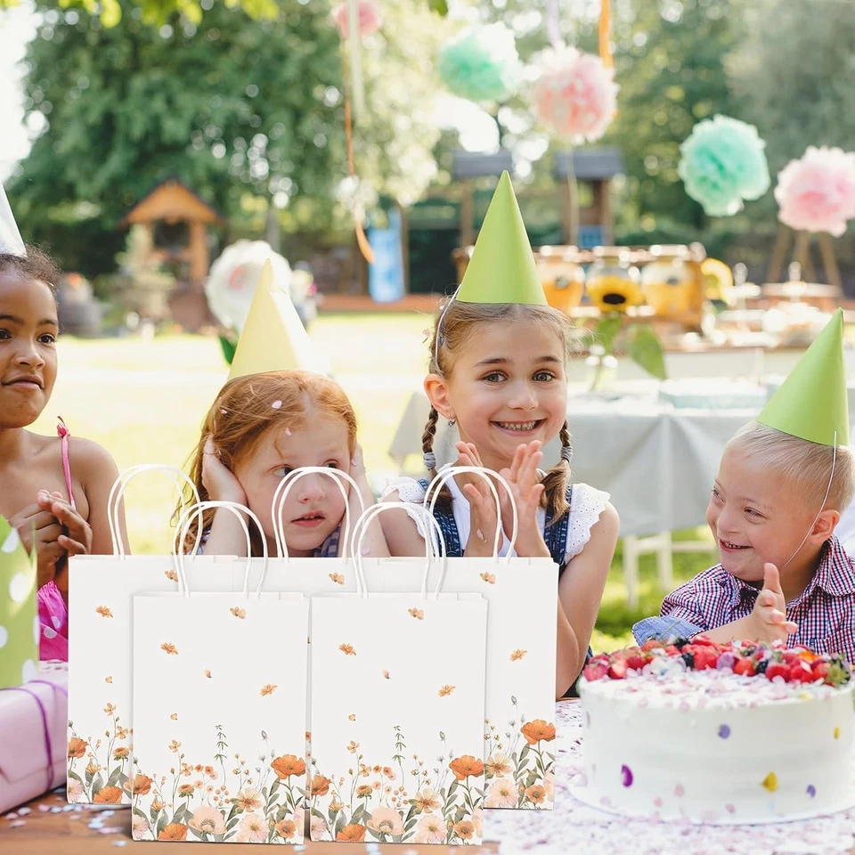 Marspark 24 piezas bolsas de regalo de papel floral de acción de gracias bolsa de golosinas de flores silvestres con Ha Foto 4 de 4