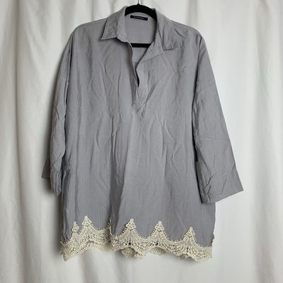 Bluheaven Tunic Blouse Sz L Blue Rayon V-Neck Women Pre Owned