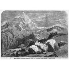 Mont Cervin o CERVINO dall'alto Gumont, Val Tournanche - Stampa antica 1858