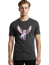 Winged-Cat-Creature Mens Graphic Tee, 100% Cotton, Casual Summer Wear