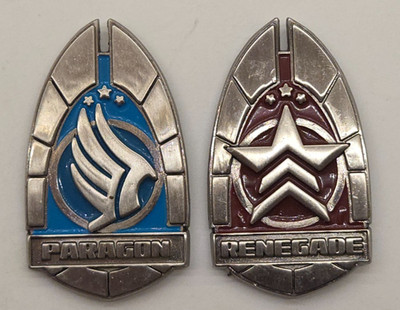 Mass Effect Paragon Renegade Shepard Medal Enamel Pinback Badge Emblem Set N7
