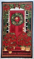 Holiday Christmas Front Door Winter Cotton Fabric 24" Panel    24"x42"   #CM1263
