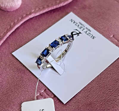 Suzy Levian Silber 0,02 ct. tw. Blau & weißer Saphir Halb Ewigkeit Band Ring 8