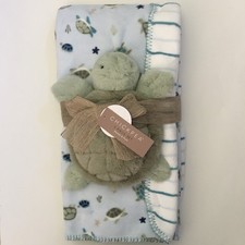 NEW Baby Blanket Set with Green Turtle Plush Soft Baby Toy Gift Chick Pea