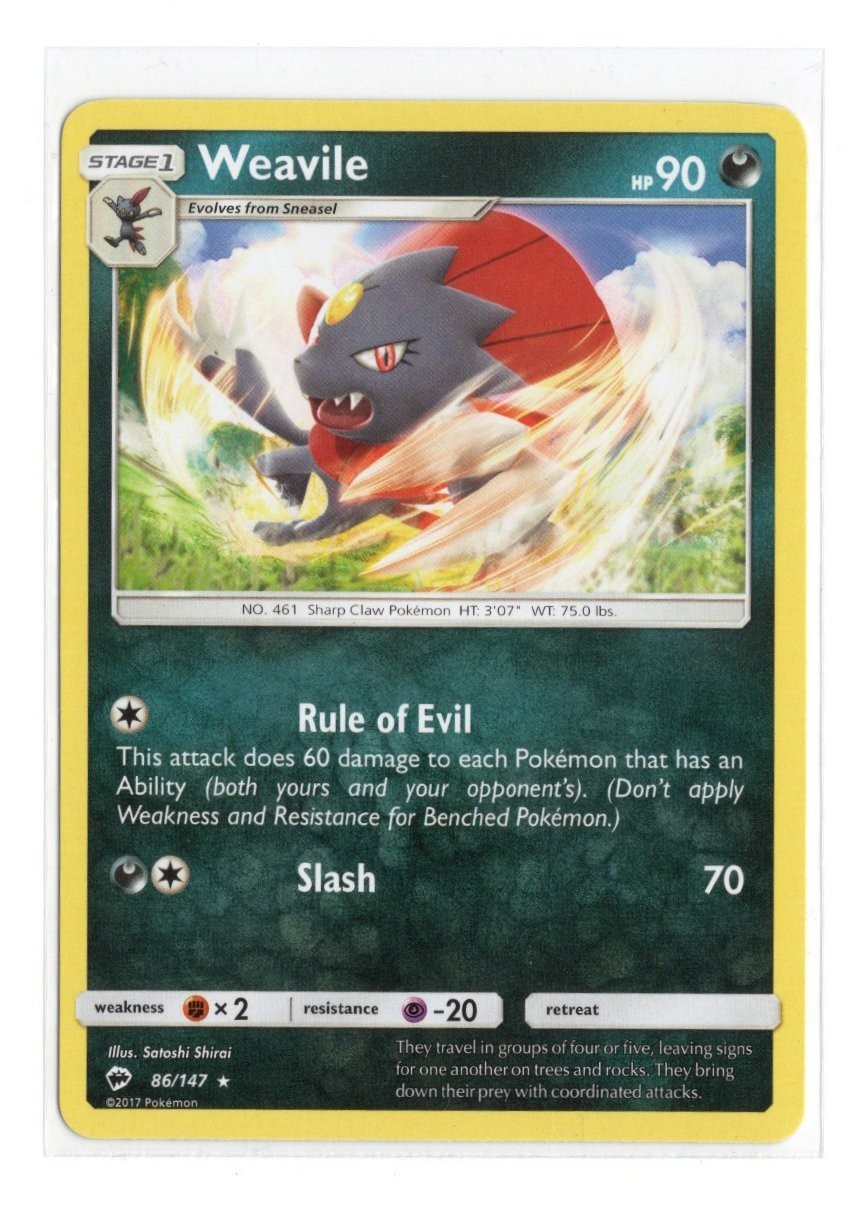Pokemon Weavile 86/147 Burning Shadows Rare NM 2017 Sun & Moon English