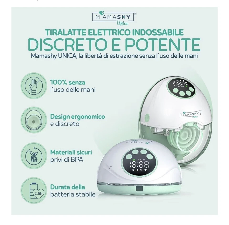 Mamashy Tiralatte Elettrico Indossabile con Guida Vocale in Italiano Tira Latte - Immagine 2 di 4