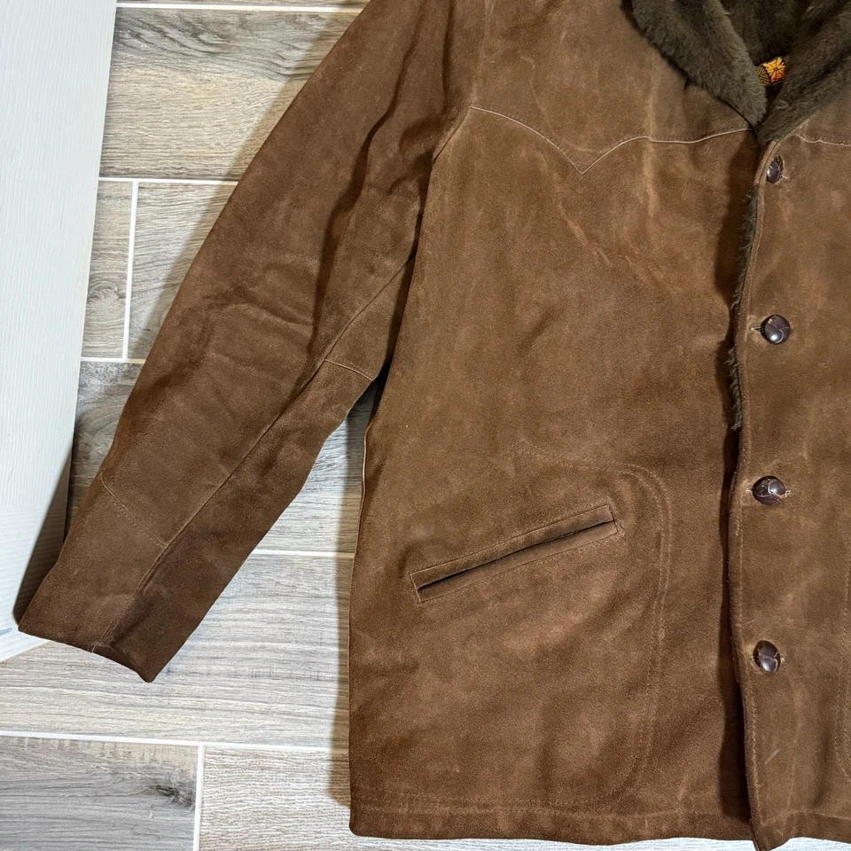 Abrigo Chaqueta Western Forrado 46 Retro Vintage Pioneer Wear Para Hombre Gamuza Cuero Foto 2 de 4