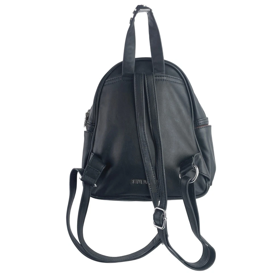 Steve Madden 女式黑色银色铆钉拉链皮革可调节迷你背包 — 第 2/4 张图片