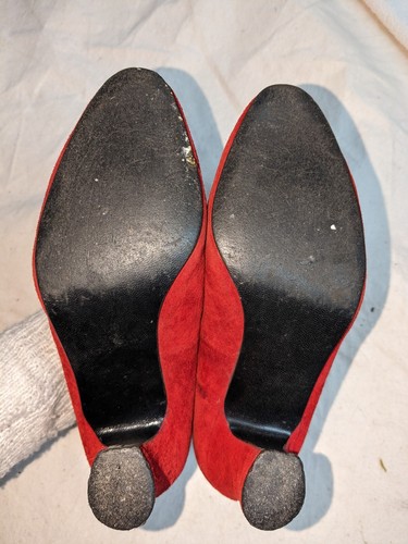 Wildleder Pumps Rot Blockabsatz Gr 38 Original Vintage Sehr Guter Zustand - Bild 6 von 9