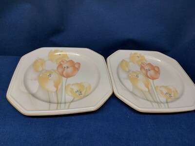 Vintage Mikasa Continental Ivory ''Dutch Garden'' Set/2 Dessert/Luncheon Plates 