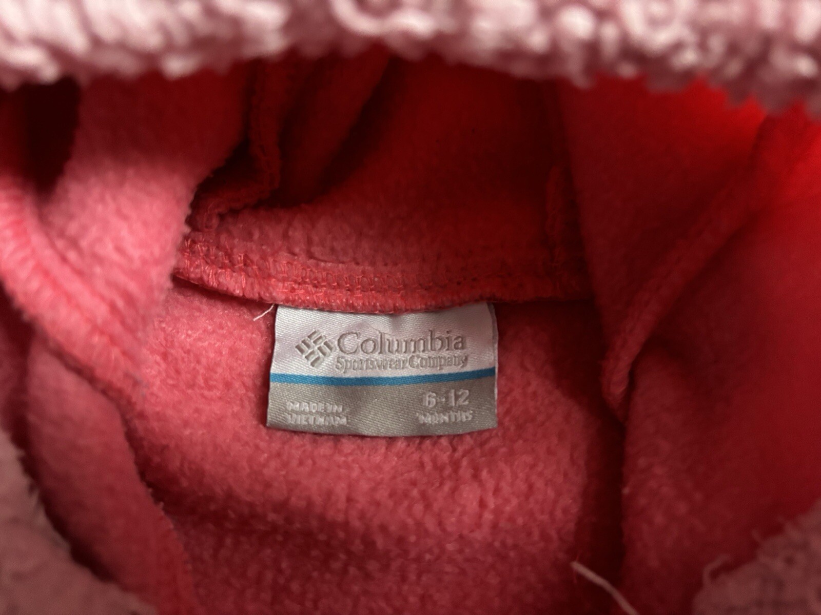 Columbia FLEECE Bunting Sz 6-12 Hood Zip Coat Pink Bear Warm Romper thumbnail 4