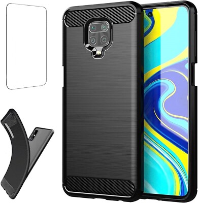 FOR XIAOMI REDMI NOTE 10 LITE COVER SLIM CARBON BLACK + TEMPERED GLASS FILM