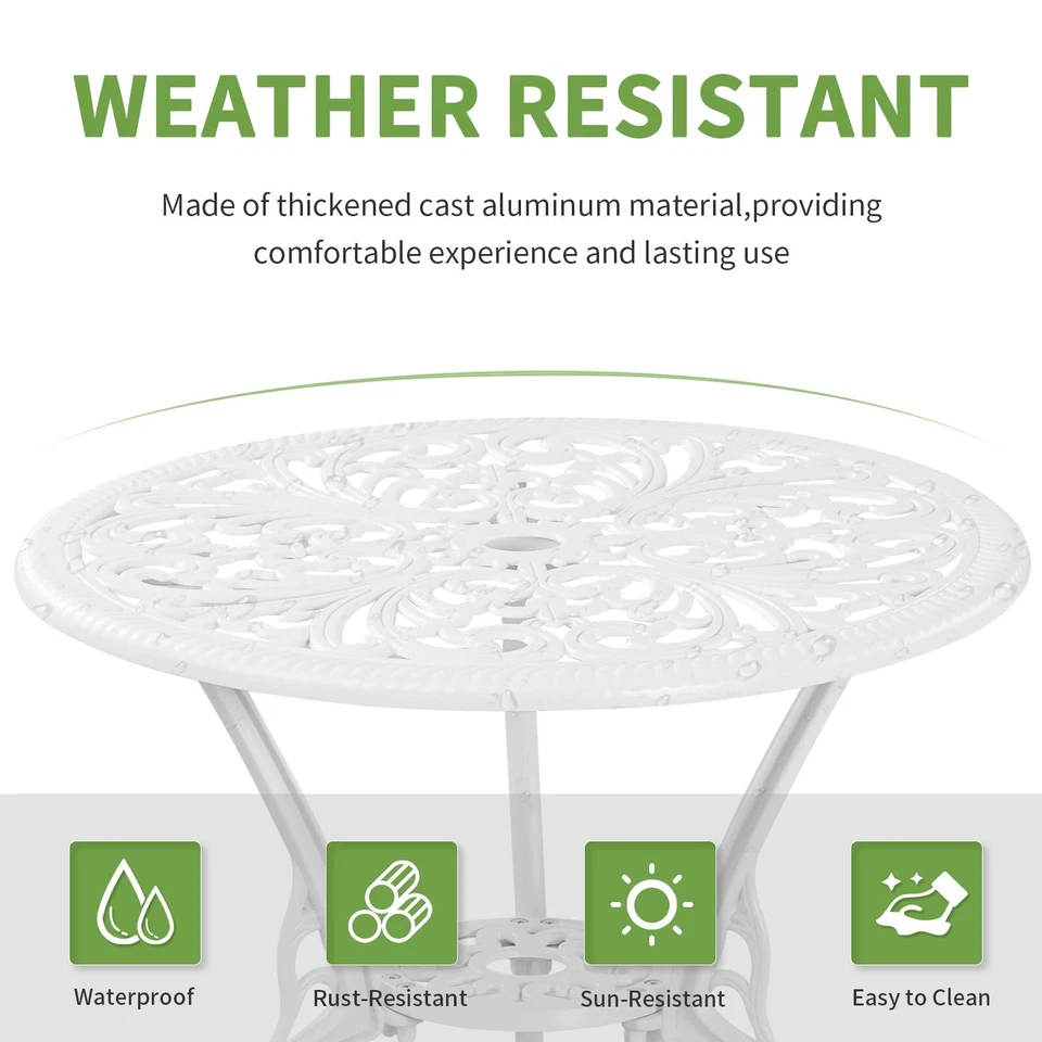 Bistro Set 3 Piece Outdoor Cast Iron Bistro Table and Chairs Set of 2 White - Image 3 of 4