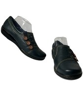 Women s Clarks Collection Soft Cushion Slip On Leather Shoes Buttons Sz 8