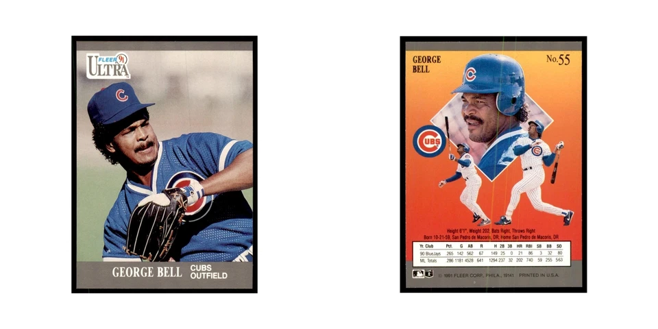 George Bell 1991 Fleer Ultra #55 Baseball Cards Baseball Card NM - Image 3 of 3