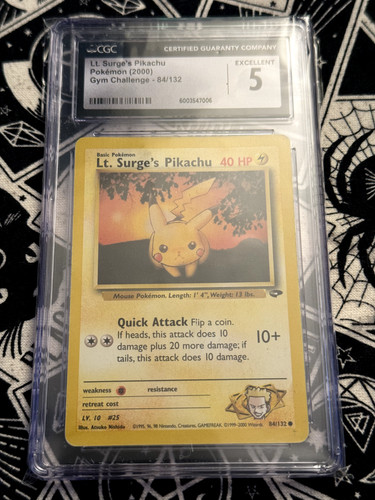 Lt. Surge's Pikachu (Unlimited) graded CGC 5 for sale on eBay