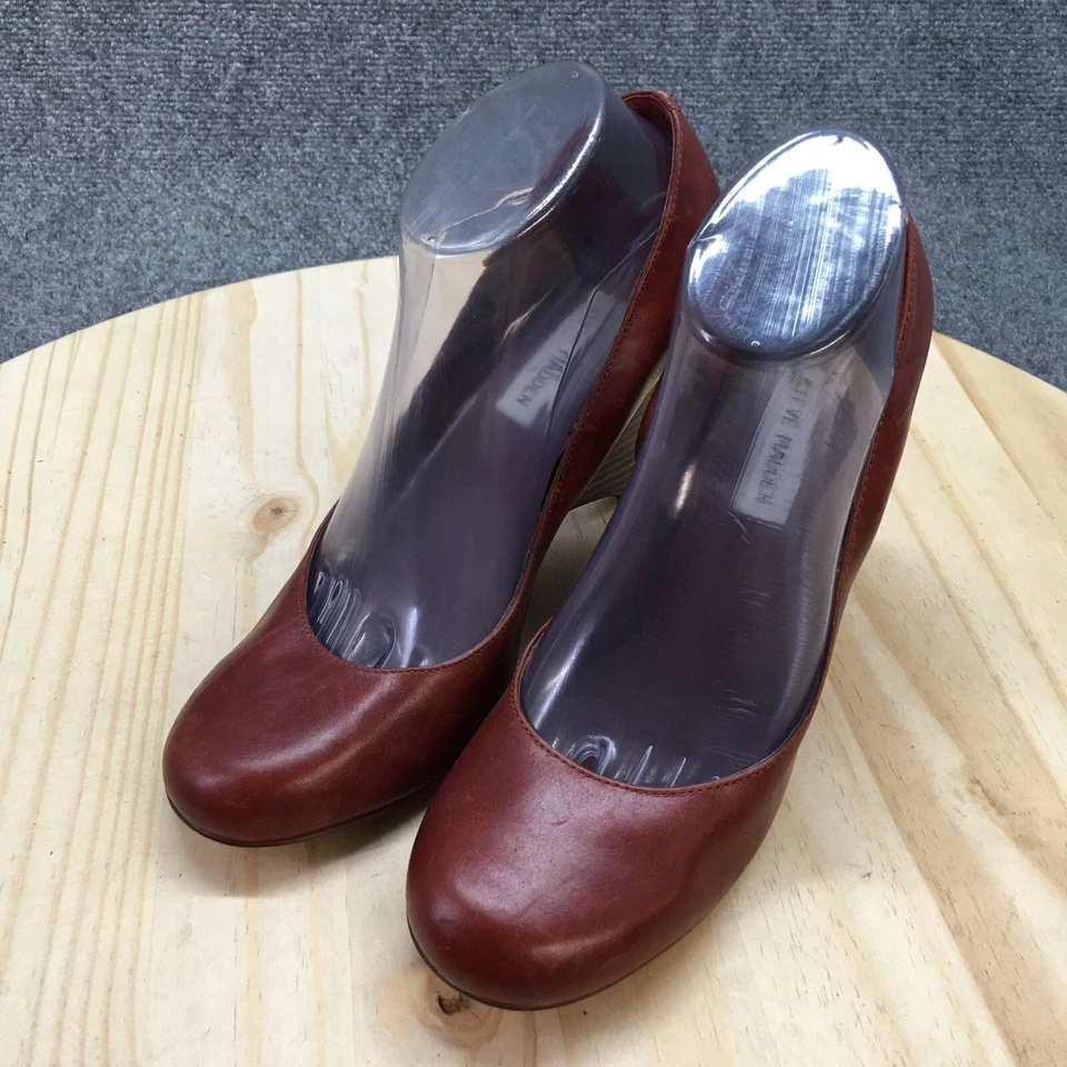 Steve Madden Tacones Mujer 8.5 M Sorge Bomba Cuña Cuero Marrón Punta Redonda Informal Foto 3 de 4