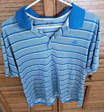 Adidas Mens Large Polo Golf Shirt Short Sleeve Blue Striped Polyester
