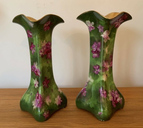 Vintage Hand Painted Limoges Vase Pair - Picture 1 of 10