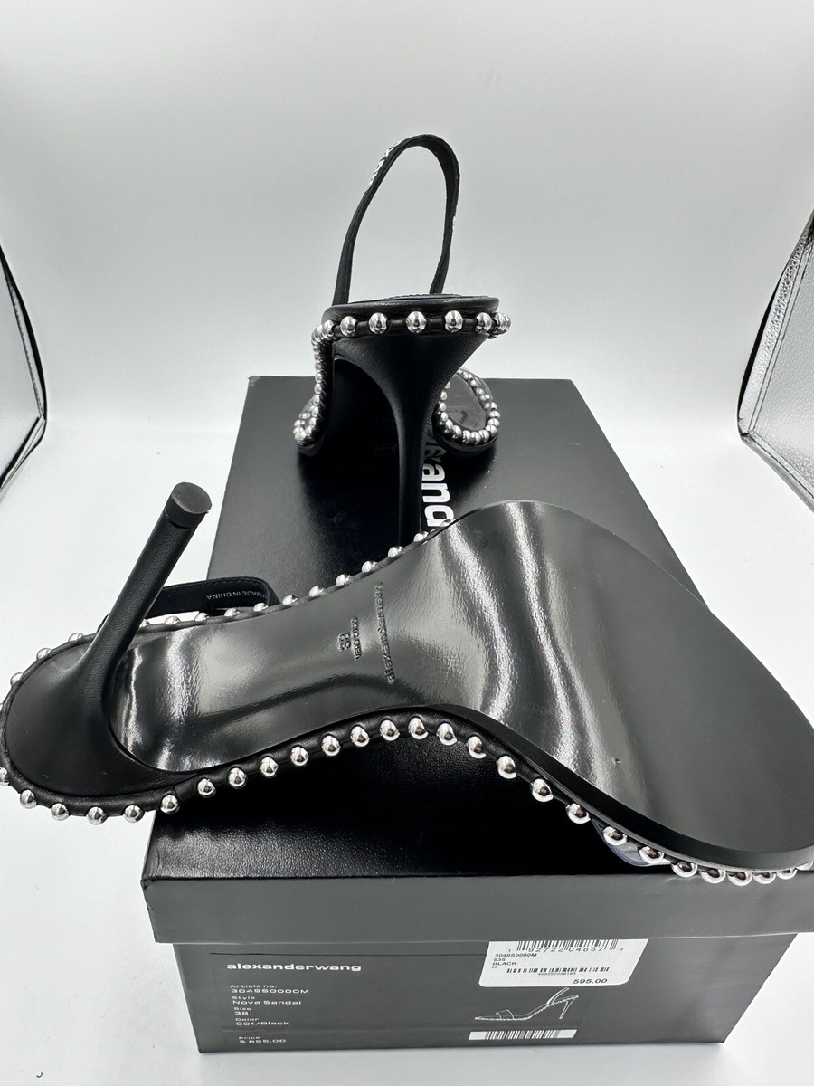 ALEXANDER WANG Black Nova Studded Slingback Sandal Heels