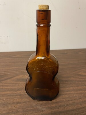 Vintage Brown/Amber Colored Bass/Guitar Shaped Whiskey Bottle With Cork