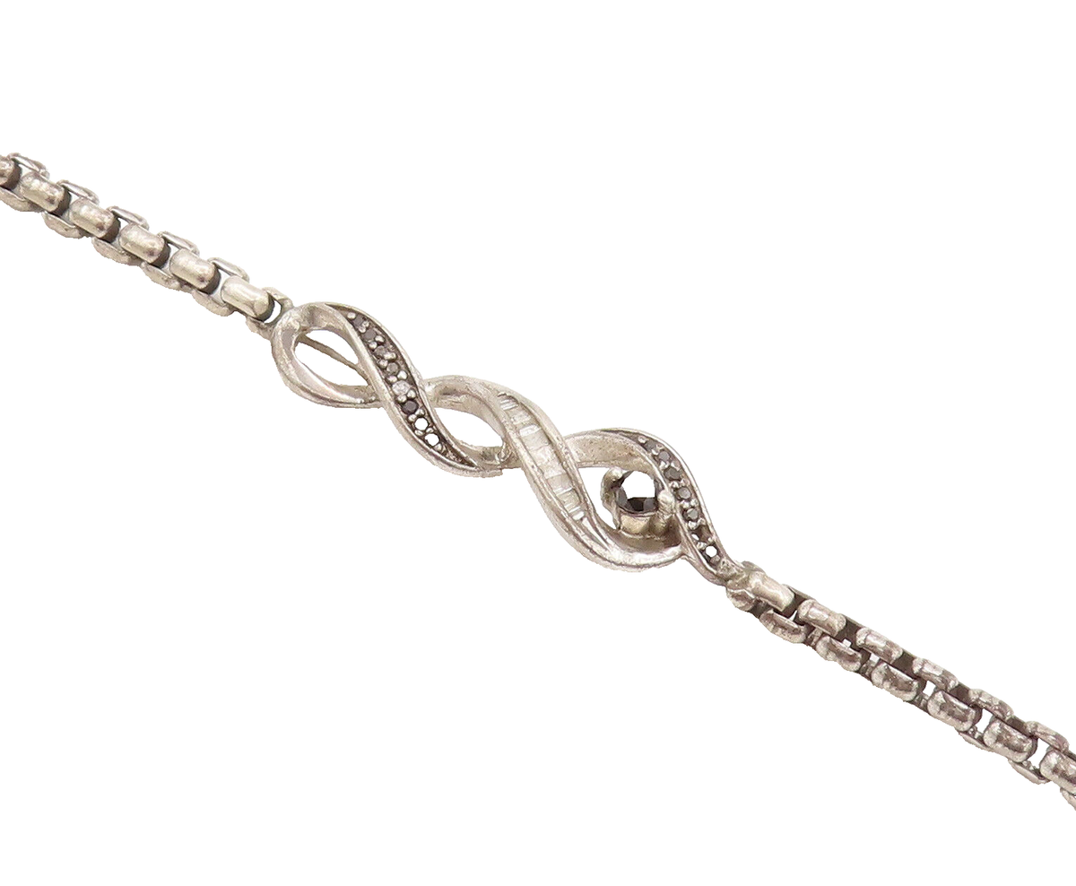 925 Sterling Silver Vintage Swirly DNA Black White Diamonds 