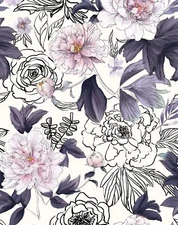 Peel and Stick Wallpaper Floral Watercolor 17.3" x 118", Purple 