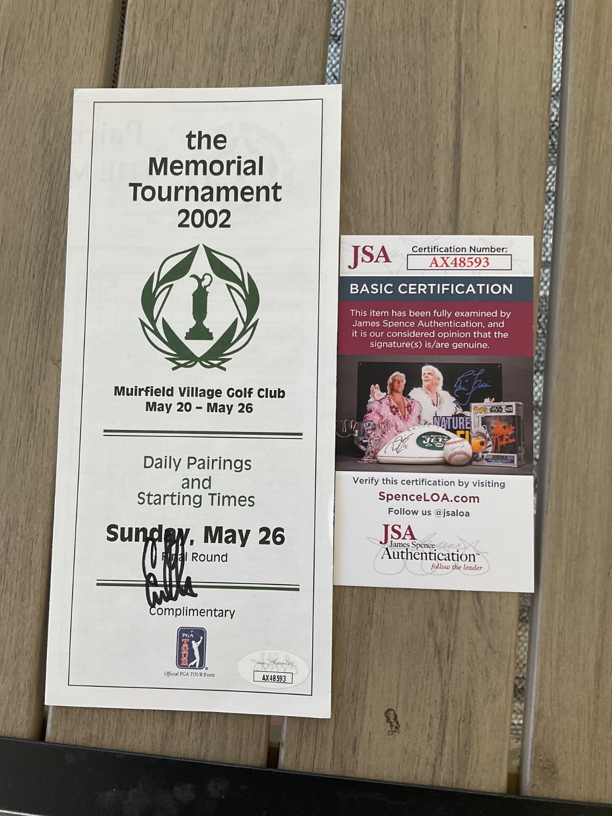 Ernie Els Autographed Signed 101ST MEMORIAL TOURNAMENT 2002 PAIRING SHEET JSA AX48593 