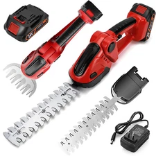 2in1 Cordless Grass Shears & Hedge Trimmer w/Battery for Shrub Garden Grass Lawn