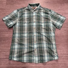 Eddie Bauer Shirt Mens Medium Green Plaid Travex Button Up Trail Hiking Climbing