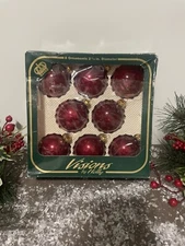 Vintage Red Visions By Holly Christmas ornaments Balls Set Of 8 2-1/4 Maroon