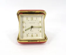 Vintage Phinney Walker Folding Travel Alarm Clock made in GERMANY Leather Case
