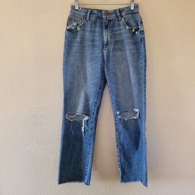 DL1961 Womens Straight High Rise Jeans Size 26 Blue Distressed Fray Hem Jerry