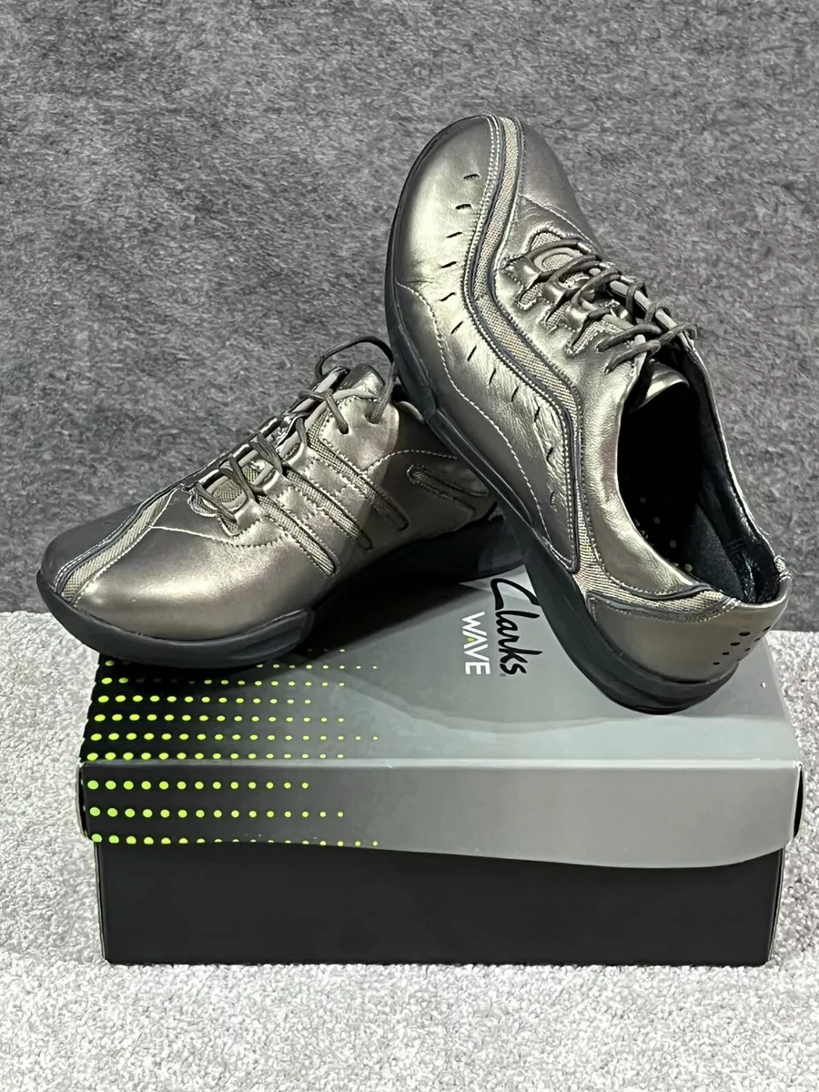 Clarks Womens Wave Wheel Pewter Shoes 7.5 W Leather Metallic Titanium eBay