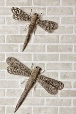 Set Of 2 Rustic Metal DragonFly Plaques~Primative Vintage Chic GARDEN Wall Decor