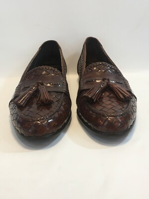Mens BRAGANO Cole Hann Brown Leather Woven Tassel Slip On  display picture 1