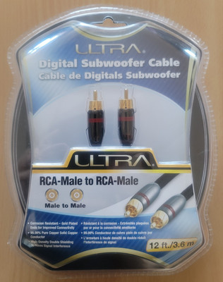 NEW Ultra Digital Subwoofer Audio Premium Cable RCA-Male to RCA-Male 12ft 3.6m