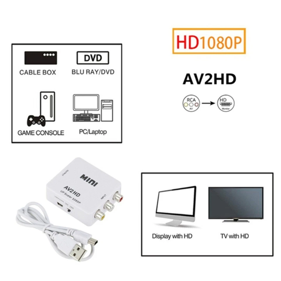 HDMI to RCA Adapter HDMI2AV Converter Adapter Full HD - Bild 3 von 4