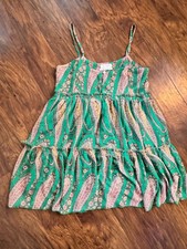 Urban Outfitters Rory Paisley Green Chiffon Tiered Mini Summer floral Dress S