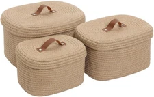 Set of 3 Stylish Large Rectangular Woven Baskets with Lids - Elegant Storage ...
