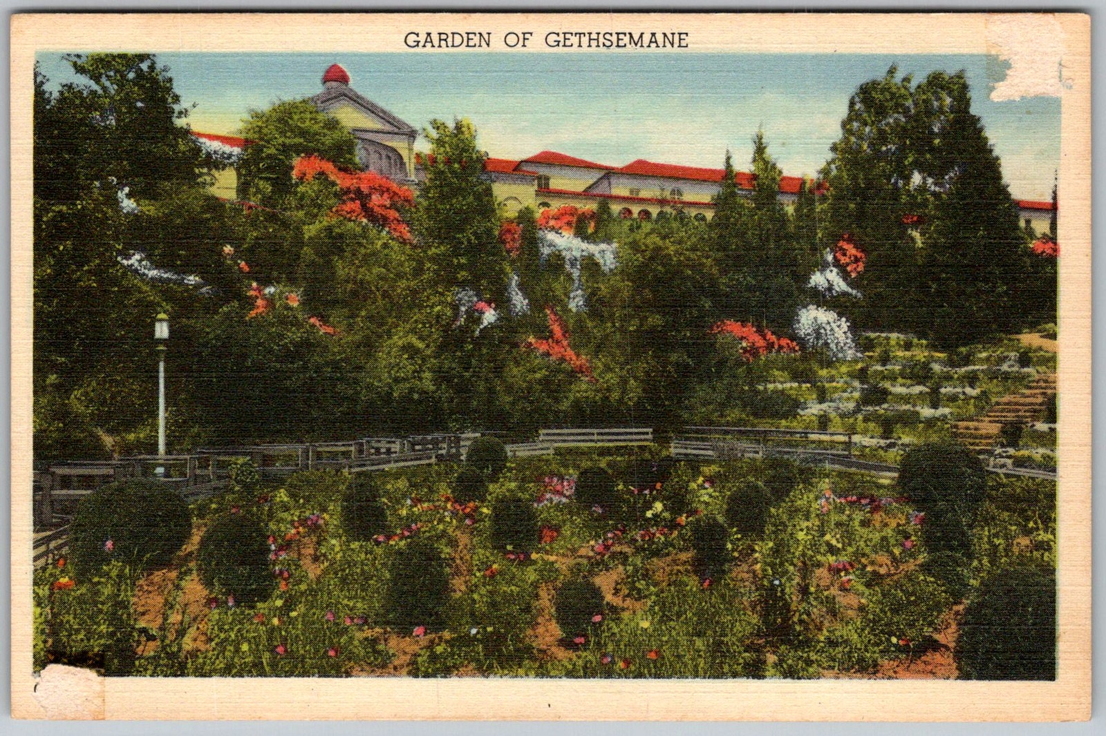 Vtg Linen Postcard Garden Of Gethsemane Replica Washington, DC 1950s