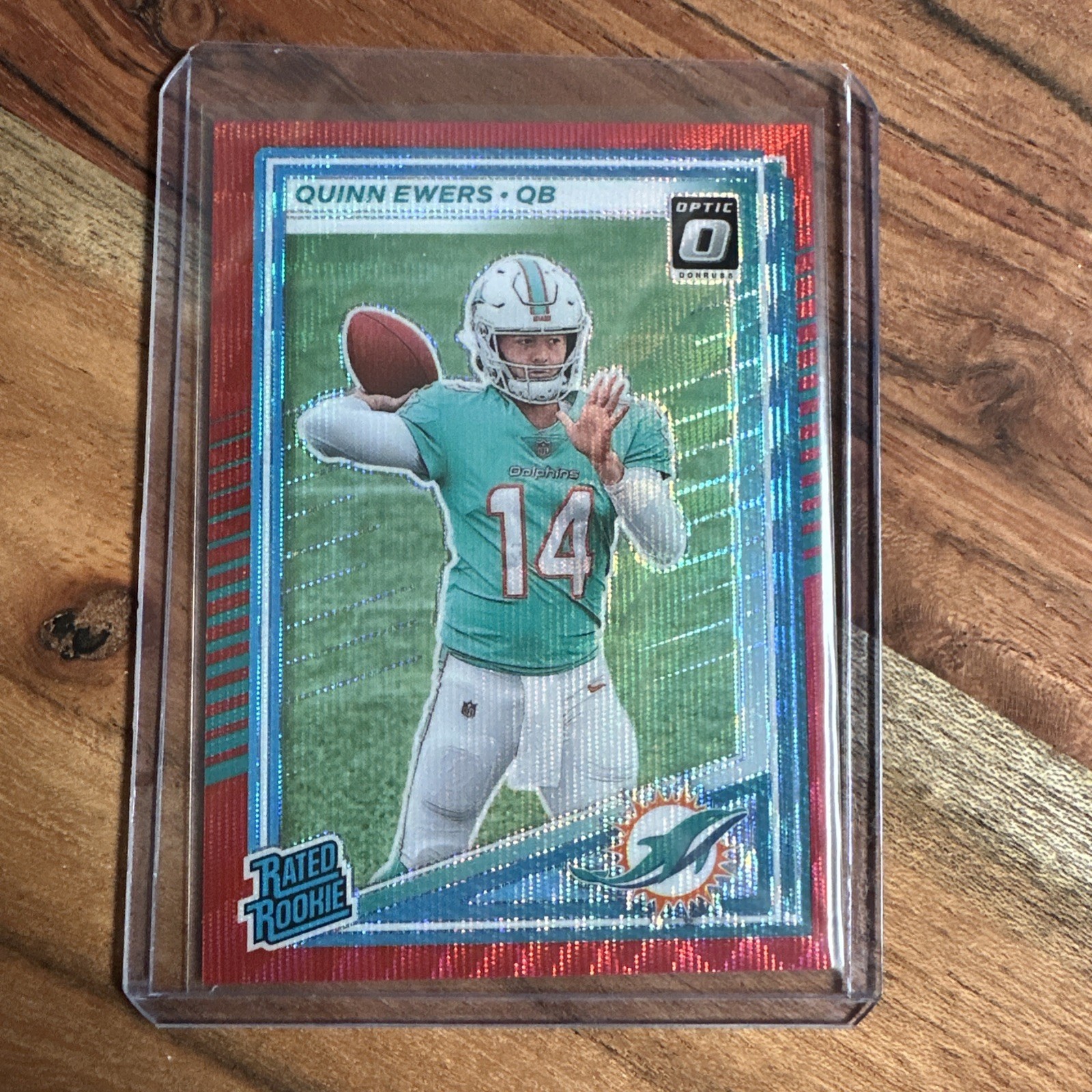 2025 Donruss Rated Rookie Quinn Ewers #342 Optic Preview Red Pandora Prizm (RC)