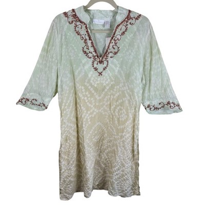 Soft Surroundings NWT 100% Silk Ombre Shimmer Embroidered Sequin Tunic Size PXL