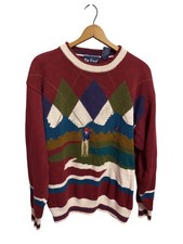 Par Four Vintage Men's Multicolor Argyle Golf Golfer Printed Crew Sweater Large