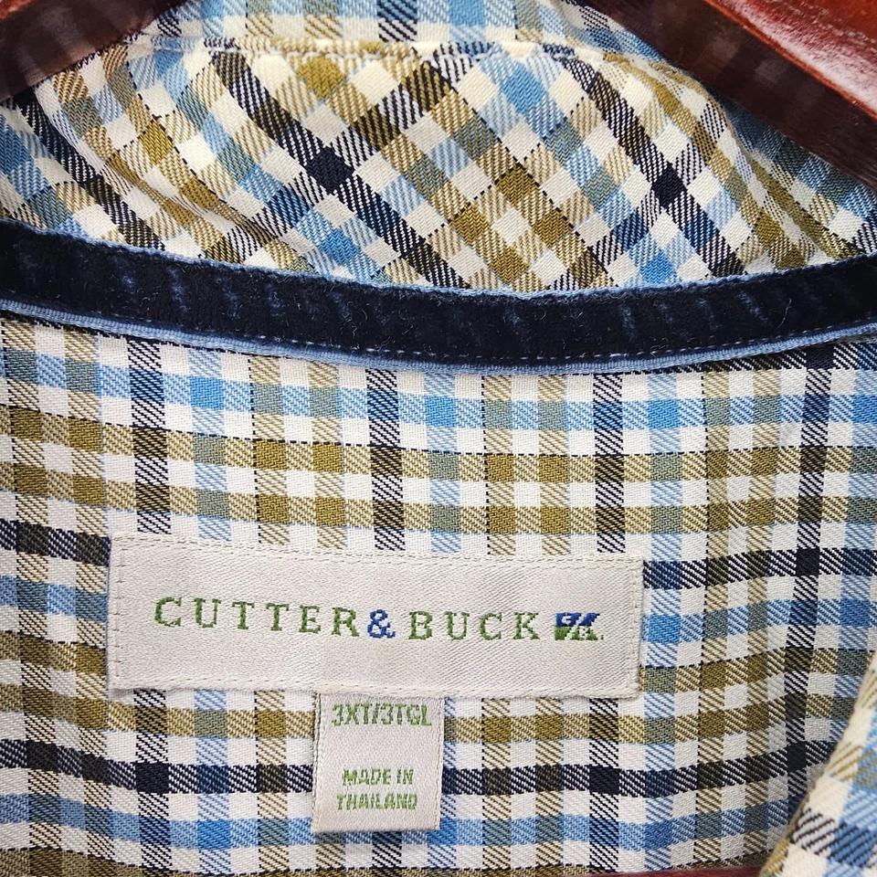 CUTTER and BUCK Button Down Shirt Mens 3XL Tall Blue Green Gingham Dad Work Big - Image 4 of 4