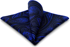 Mens Pocket Squares for Suits Blue Navy Paisley Party