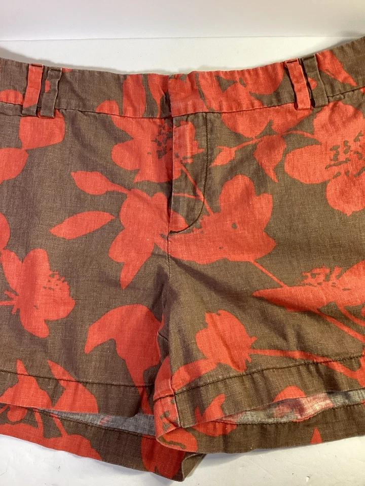 Pantalones Cortos Ann Taylor LOFT Mezcla de Lino Melocotón Floral Tropical Hoja Patrón Talla 12 Foto 3 de 4