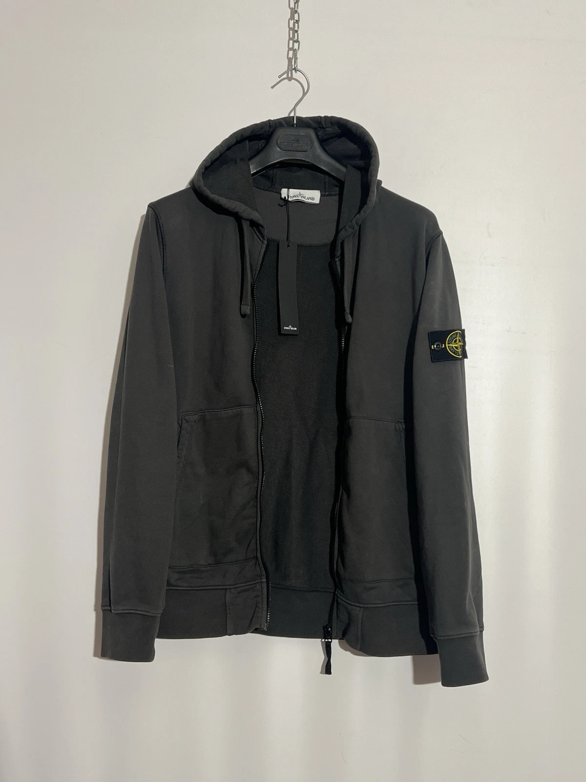 Anthracite Grey Stone Island Hoodie With Zip Closure
