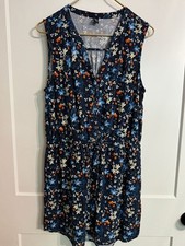 Gap Dress Women Sz L Blue Floral Shift M V-Neck Sleeveless Rayon Casual Cottage